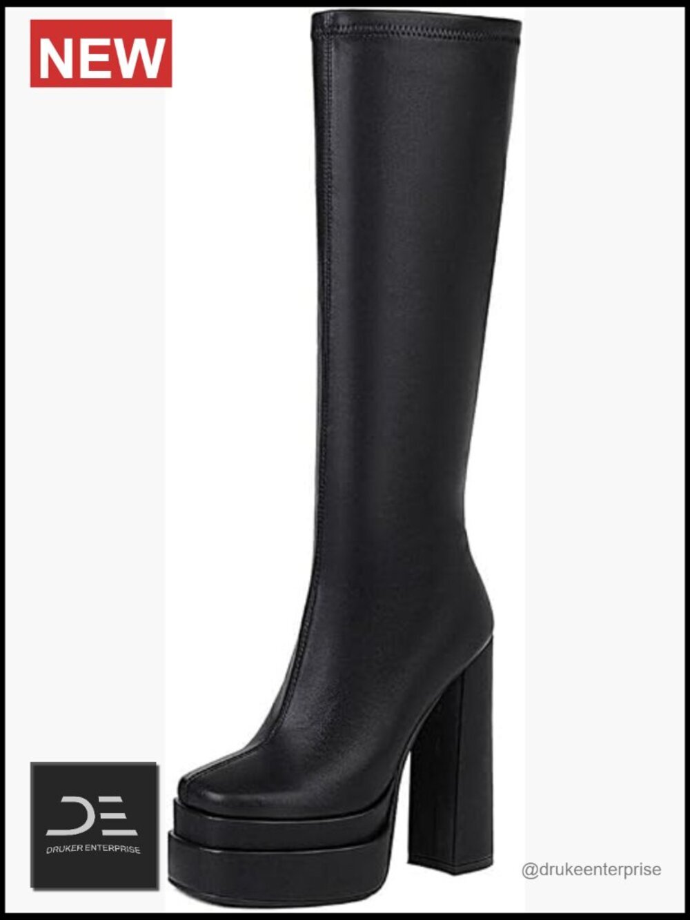 Knee High Platform Chunky Heel Boots with Side Zipper